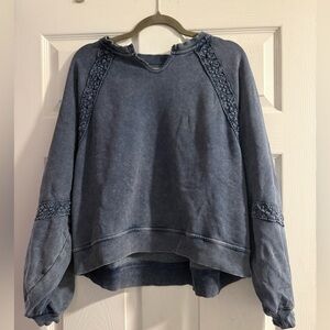 aerie Washed Blue Lace-Detail Pullover Sweatshirt